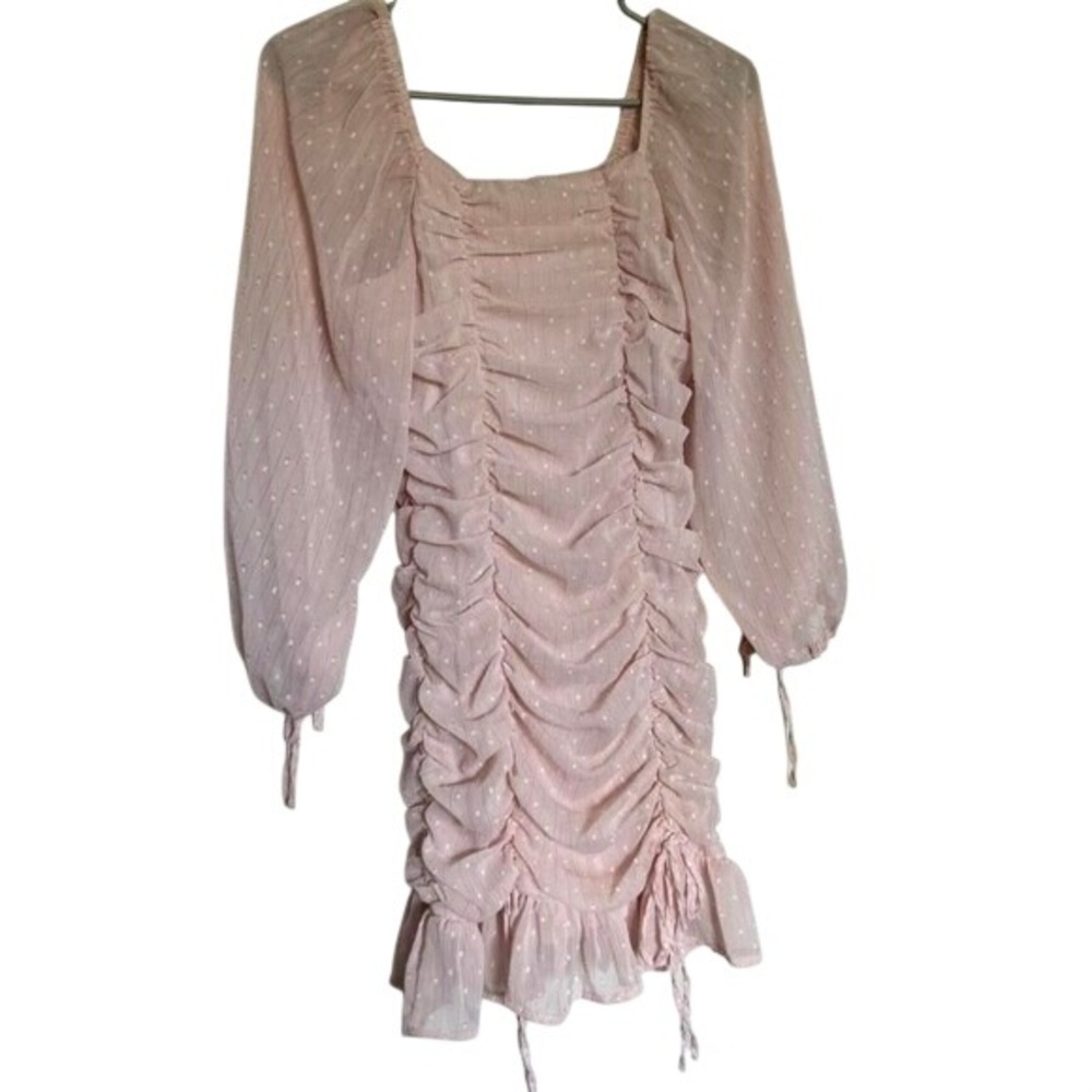 Rare Editions Ruched Mini Dress Coquette Pink Swiss Dot Girls 14 Women XS S‎